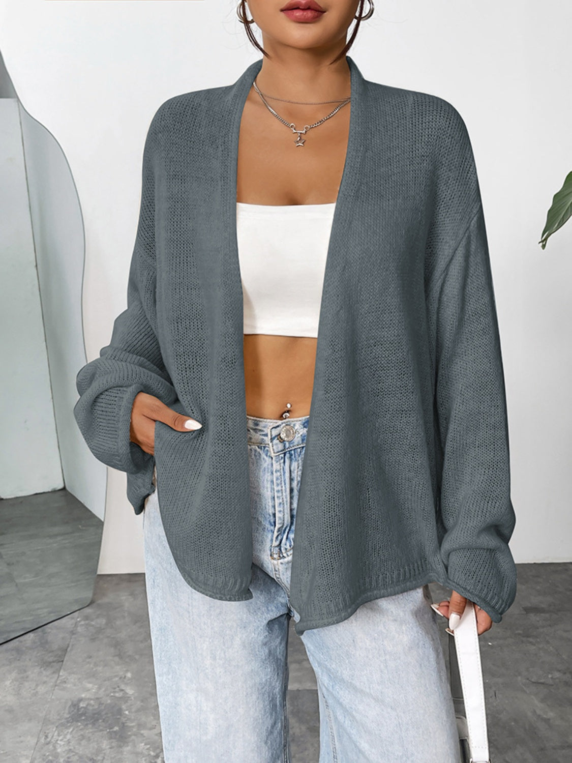 Open Front Dropped Shoulder Cardigan-Angel Casuals