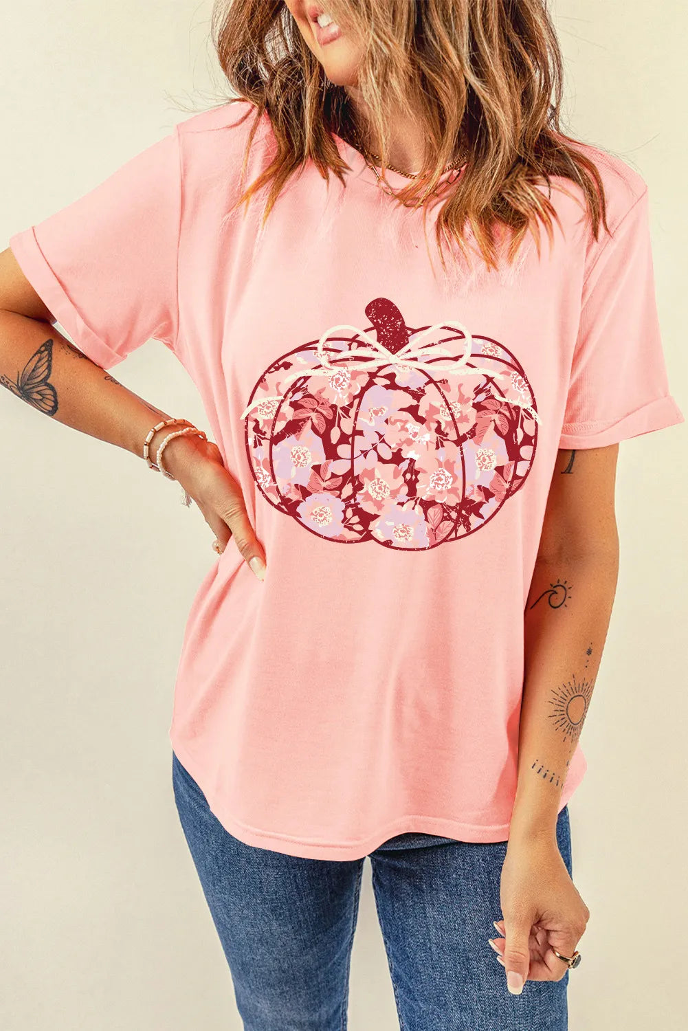 Pumpkin Graphic Round Neck Long Sleeve T-Shirt-Angel Casuals