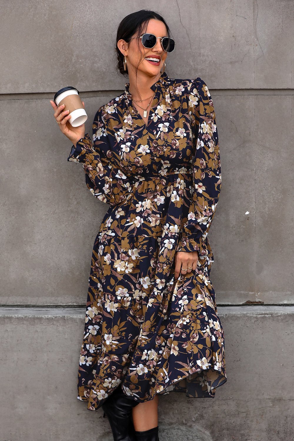 Floral Flounce Sleeve Tiered Dress-Angel Casuals