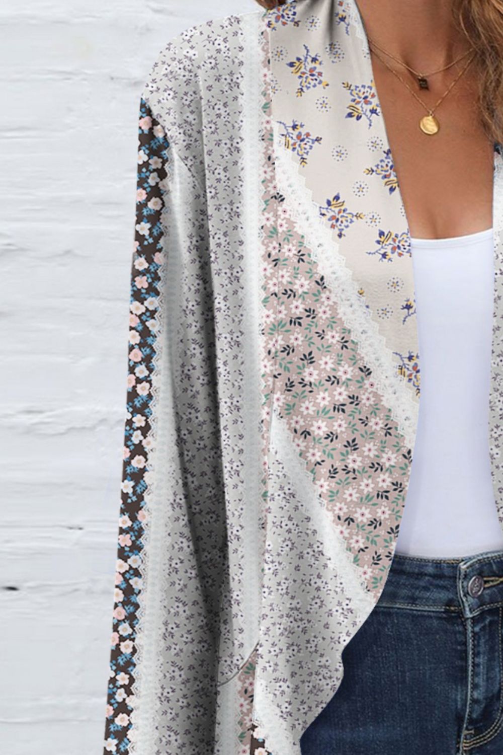 FAM-FAM Printed Open Front Long Sleeve Cardigan-Angel Casuals