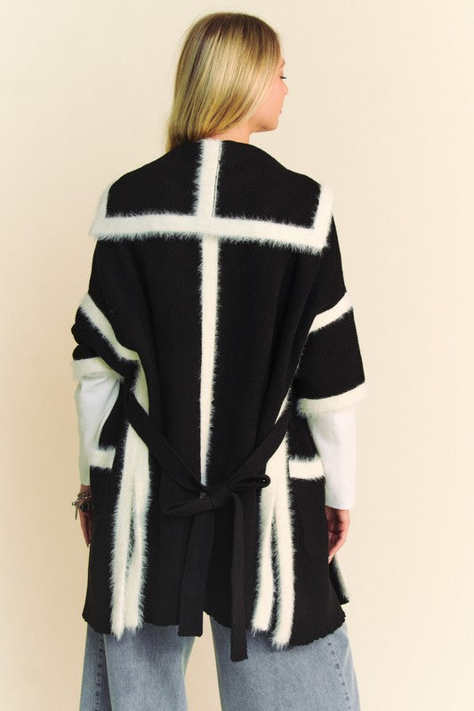 Davi & Dani Fuzzy Trim Open Front Loose Fit Cardigan-Angel Casuals
