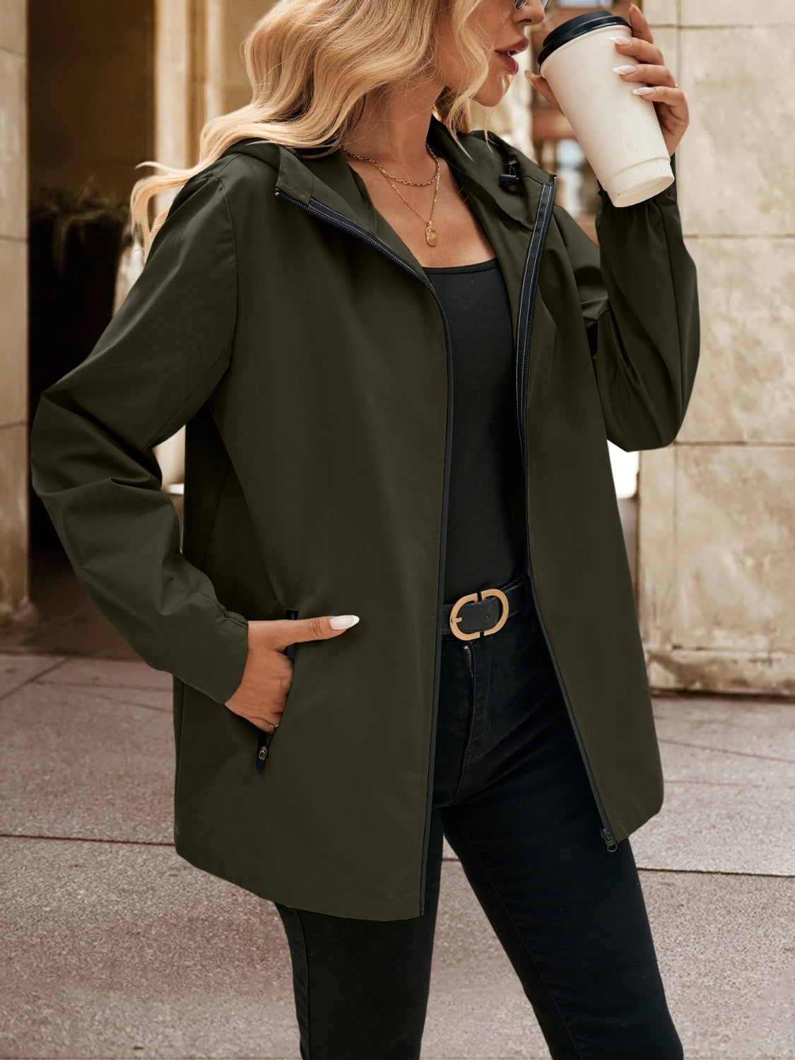 Ivy Lane Pocketed Zip Up Hooded Jacket-Angel Casuals