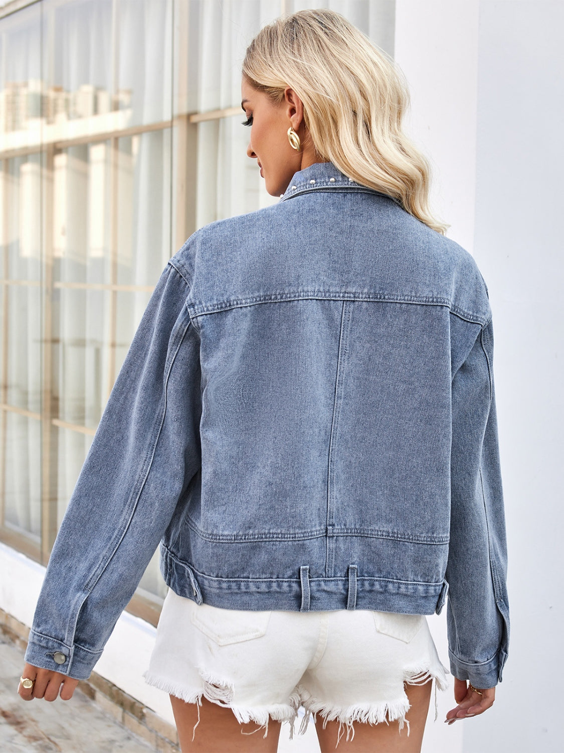 Studded Long Sleeve Denim Jacket-Angel Casuals