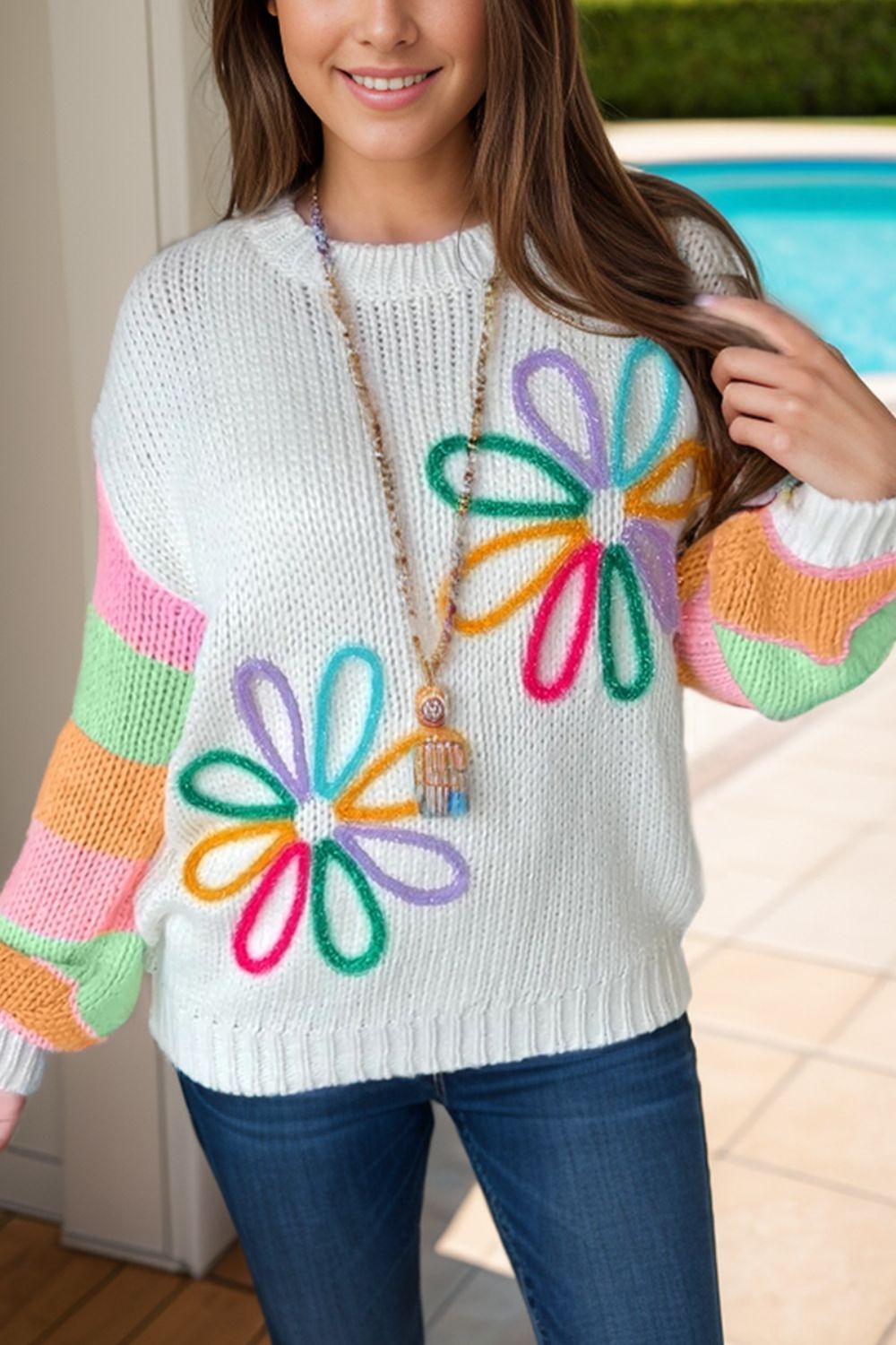 Color Block Round Neck Sweater-Angel Casuals