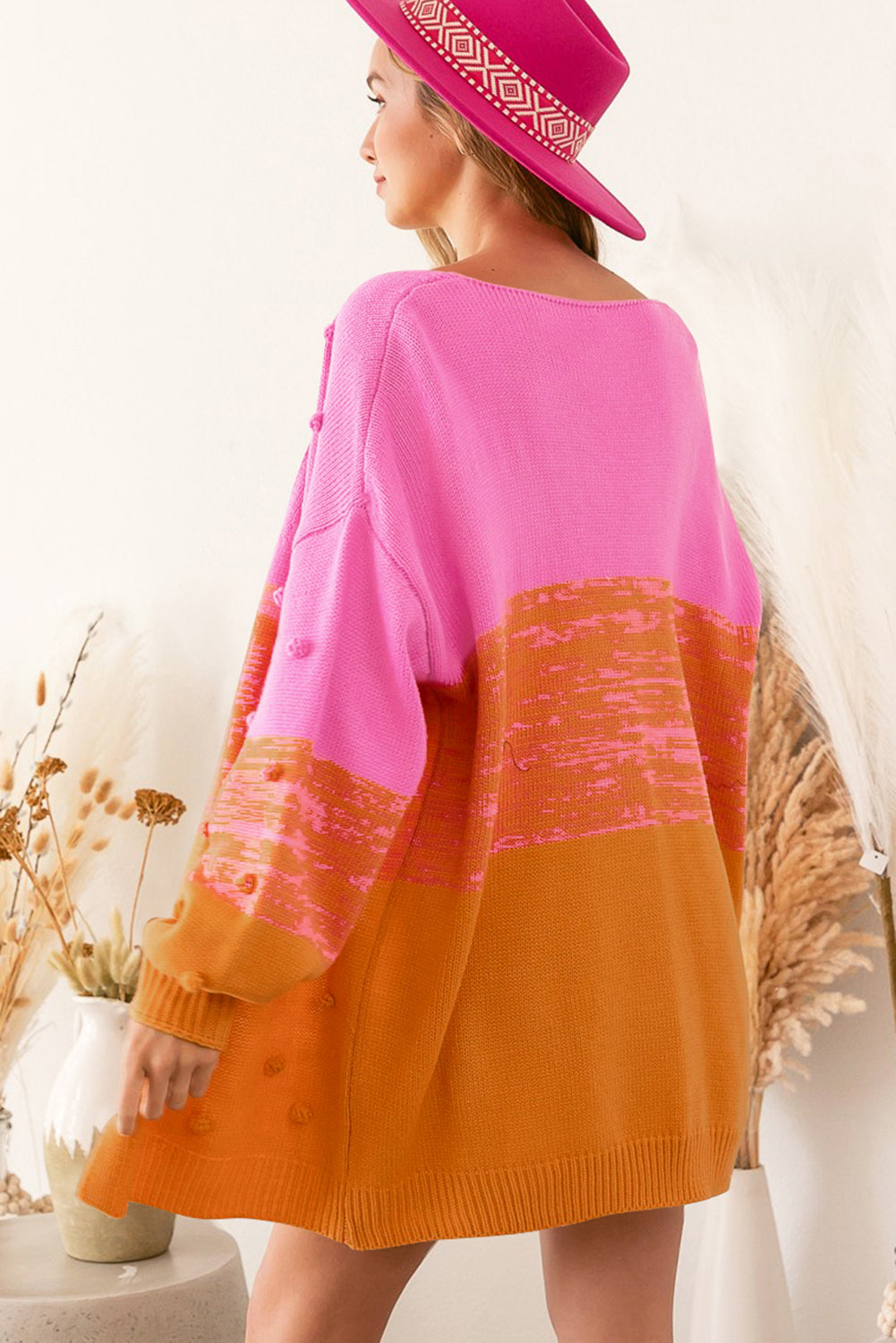Pompom Color Block Open Front Cardigan-Angel Casuals