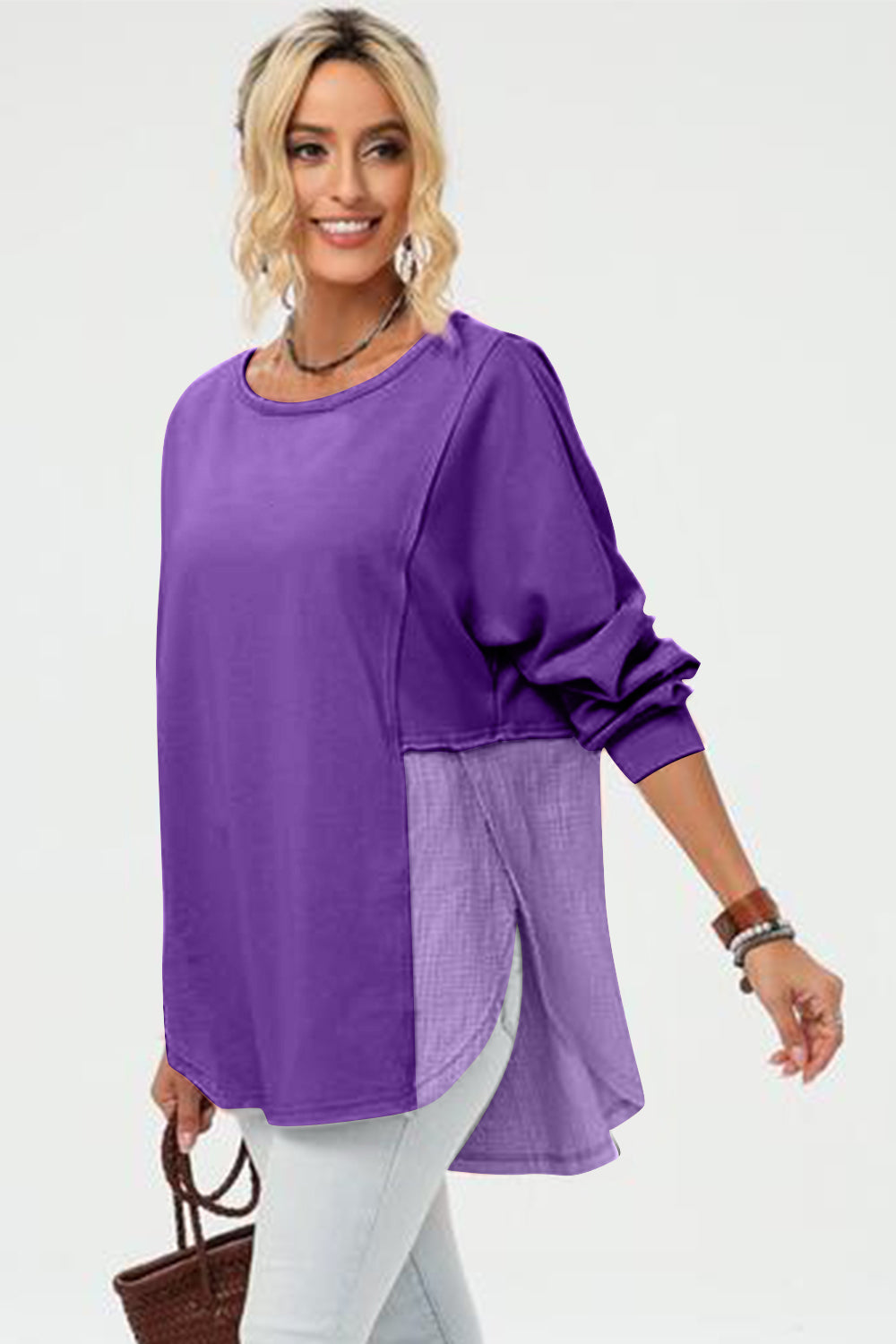 Double Take Full Size Long Sleeve High-Low T-Shirt-Angel Casuals