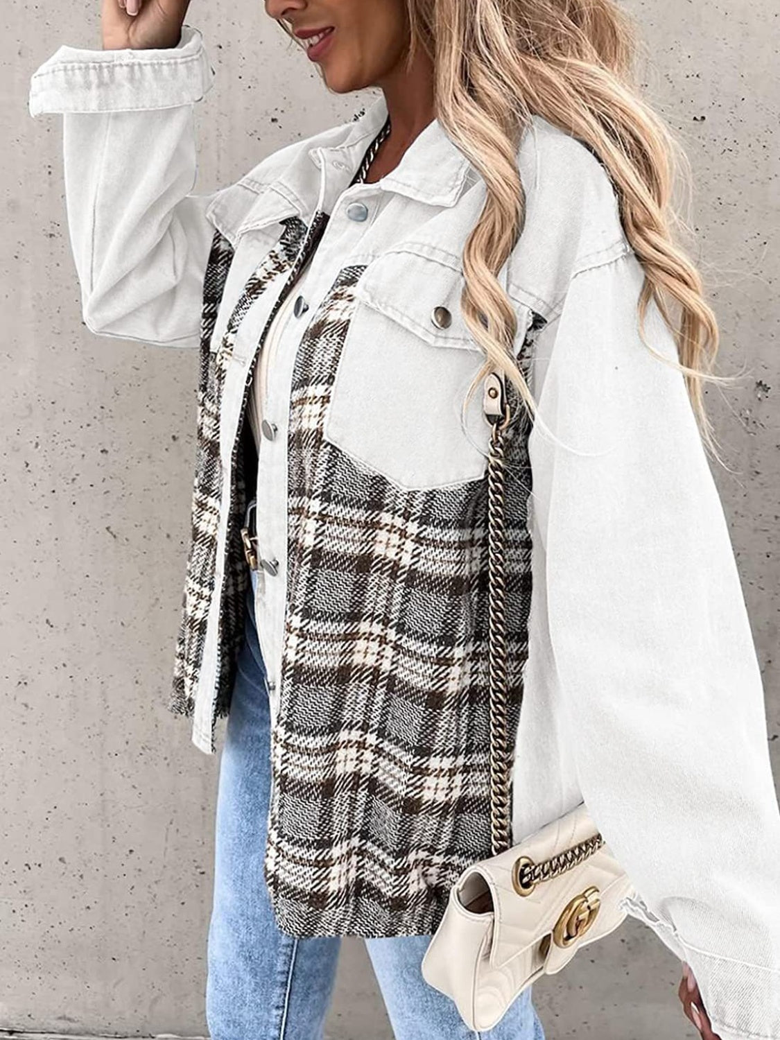 Plaid Button Up Dropped Shoulder Jacket-Angel Casuals