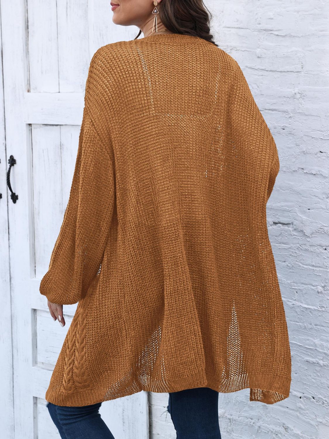 Cable-Knit Open Front Long Sleeve Cardigan-Angel Casuals