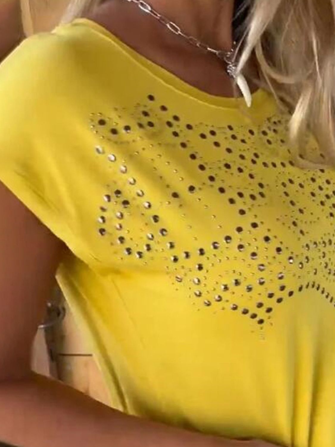 Studded Fringe Round Neck Cap Sleeve T-Shirt-Angel Casuals