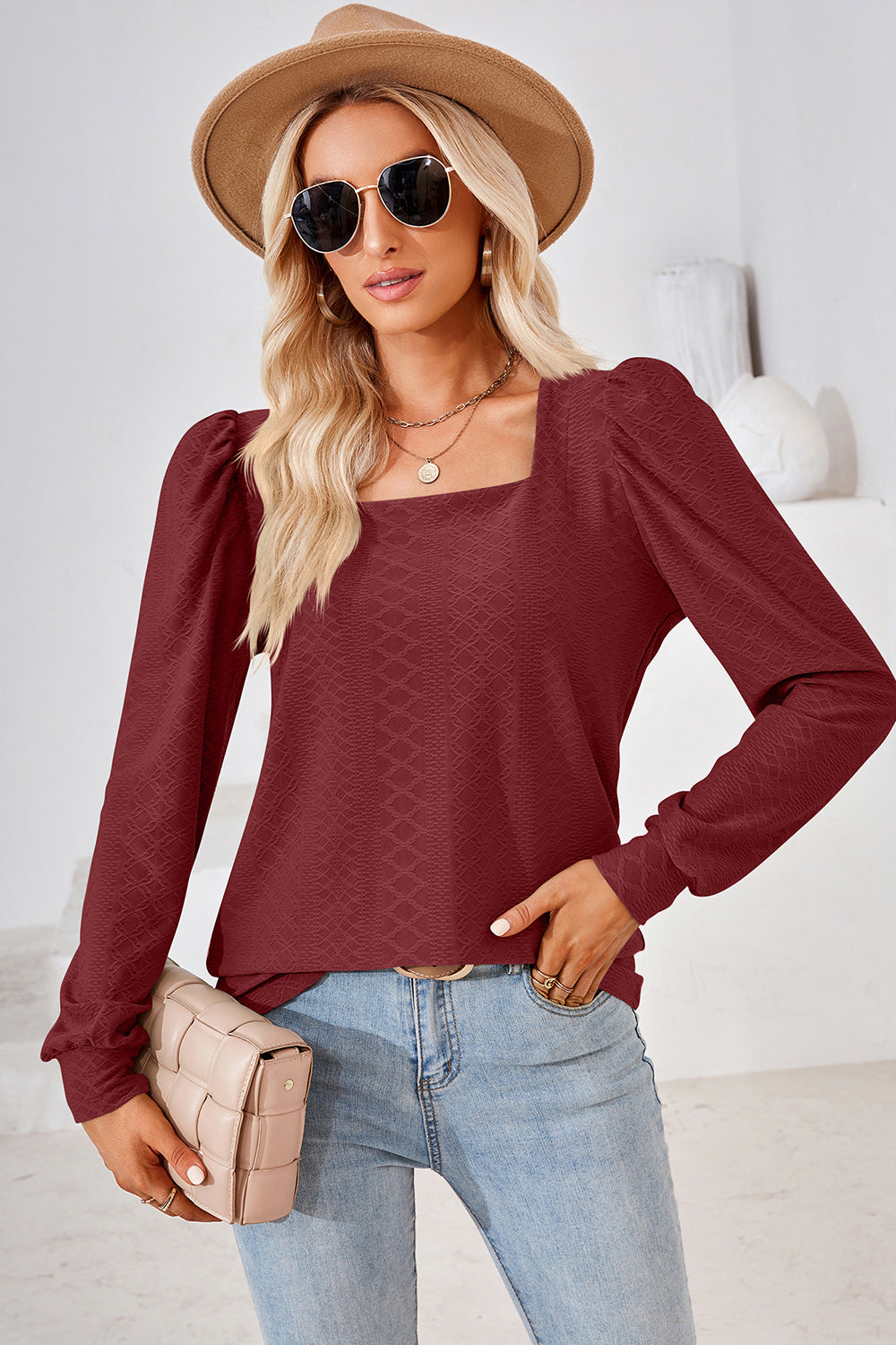 Square Neck Puff Sleeve T-Shirt-Angel Casuals