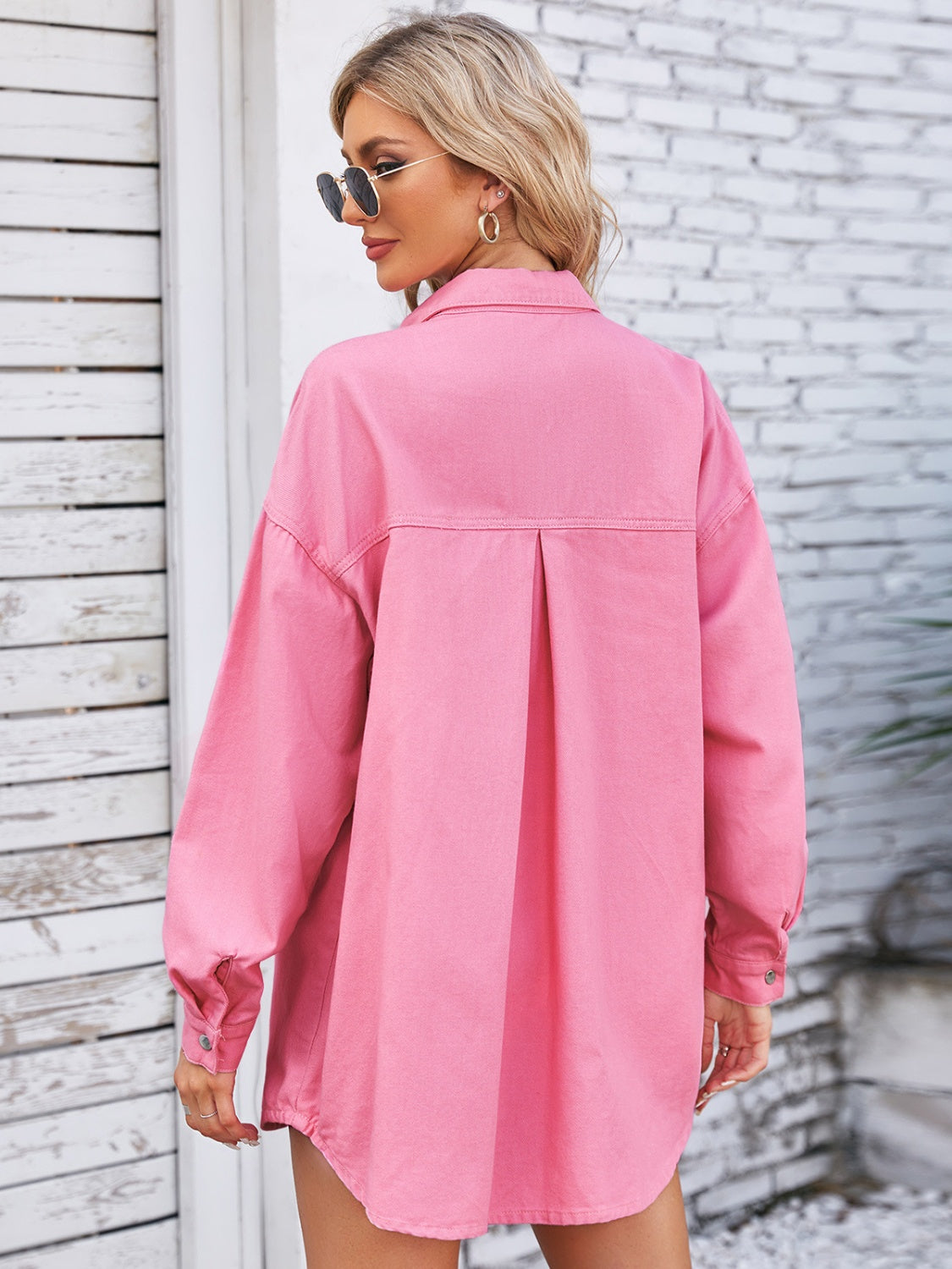 Pocketed Snap Down Dropped Shoulder Denim Shacket-Angel Casuals