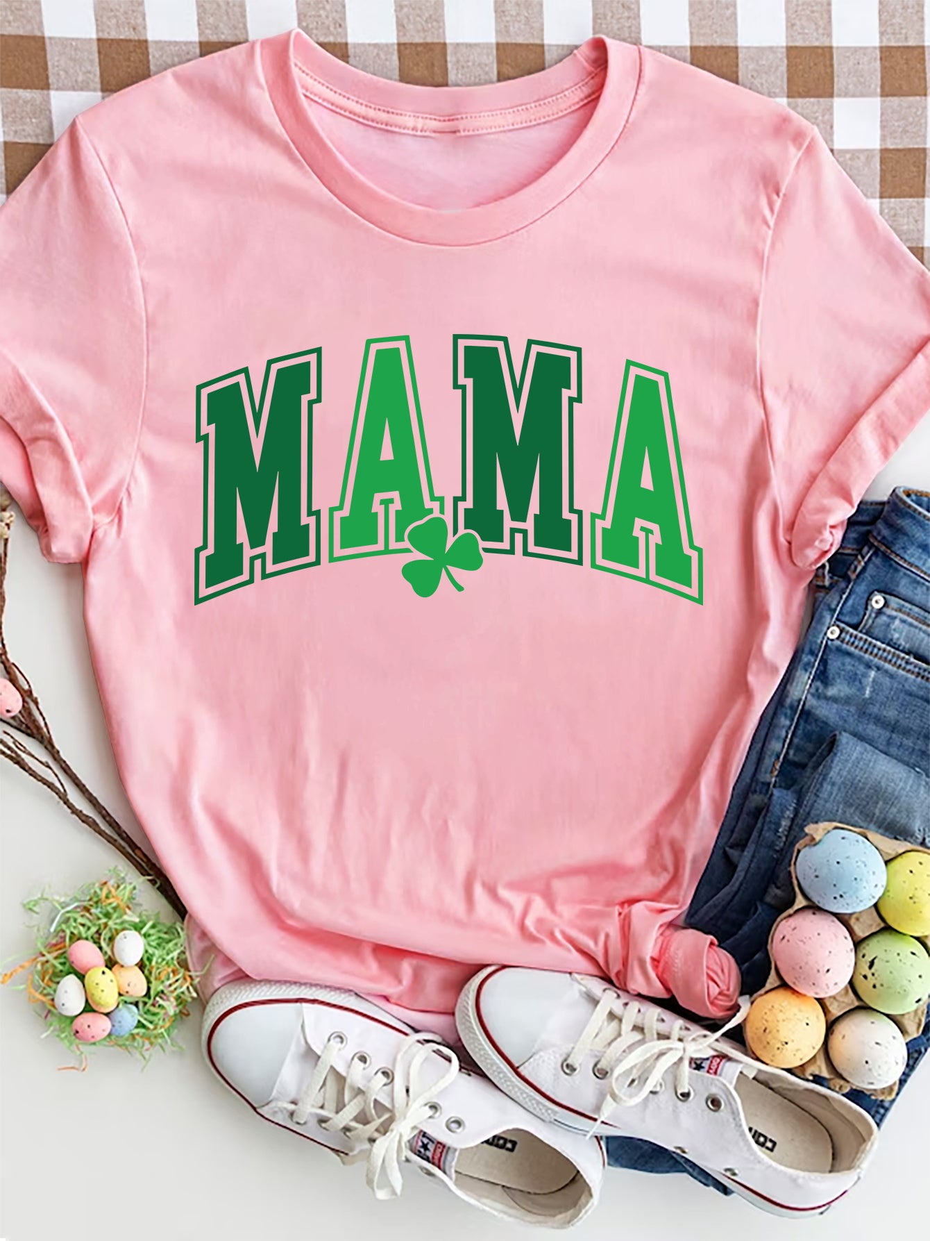 MAMA Round Neck Short Sleeve T-Shirt-Angel Casuals
