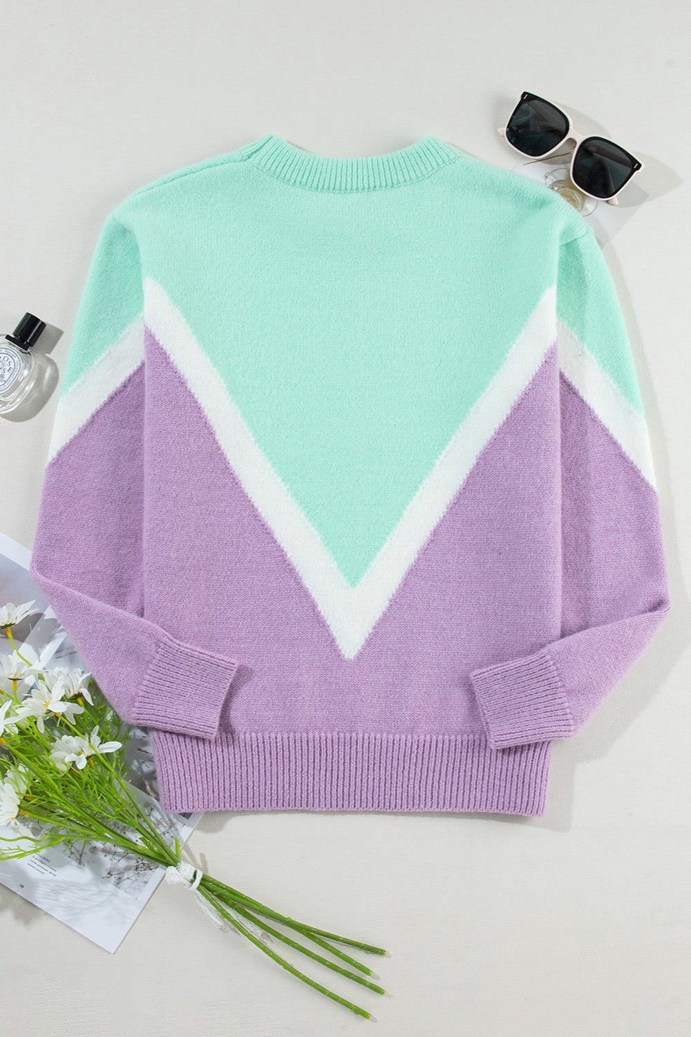 Contrast Round Neck Dropped Shoulder Sweater-Angel Casuals