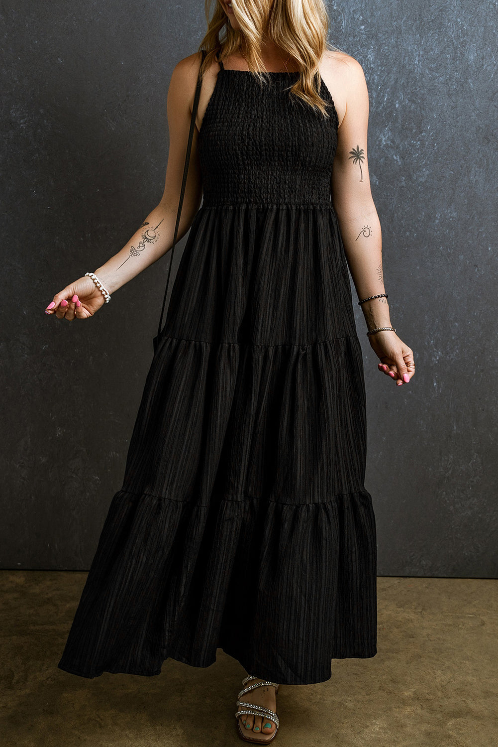 Smocked Tiered Spaghetti Strap Dress-Angel Casuals
