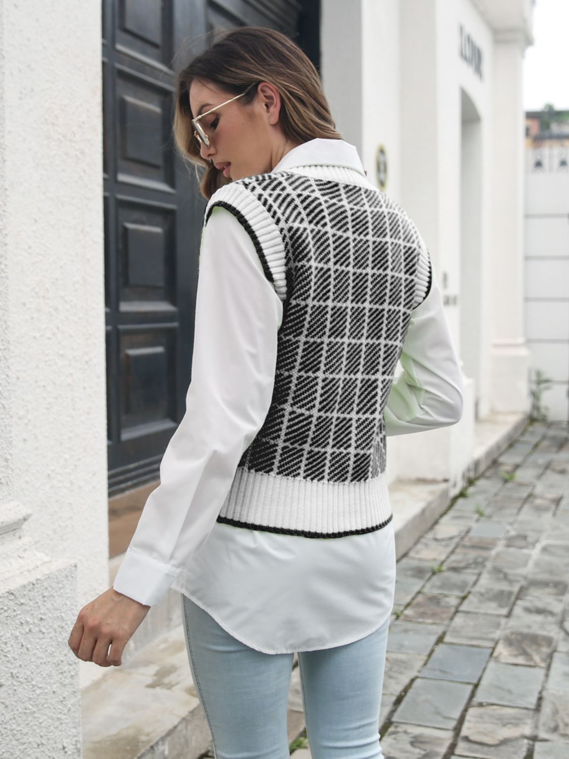 Plaid V-Neck Sweater Vest-Angel Casuals