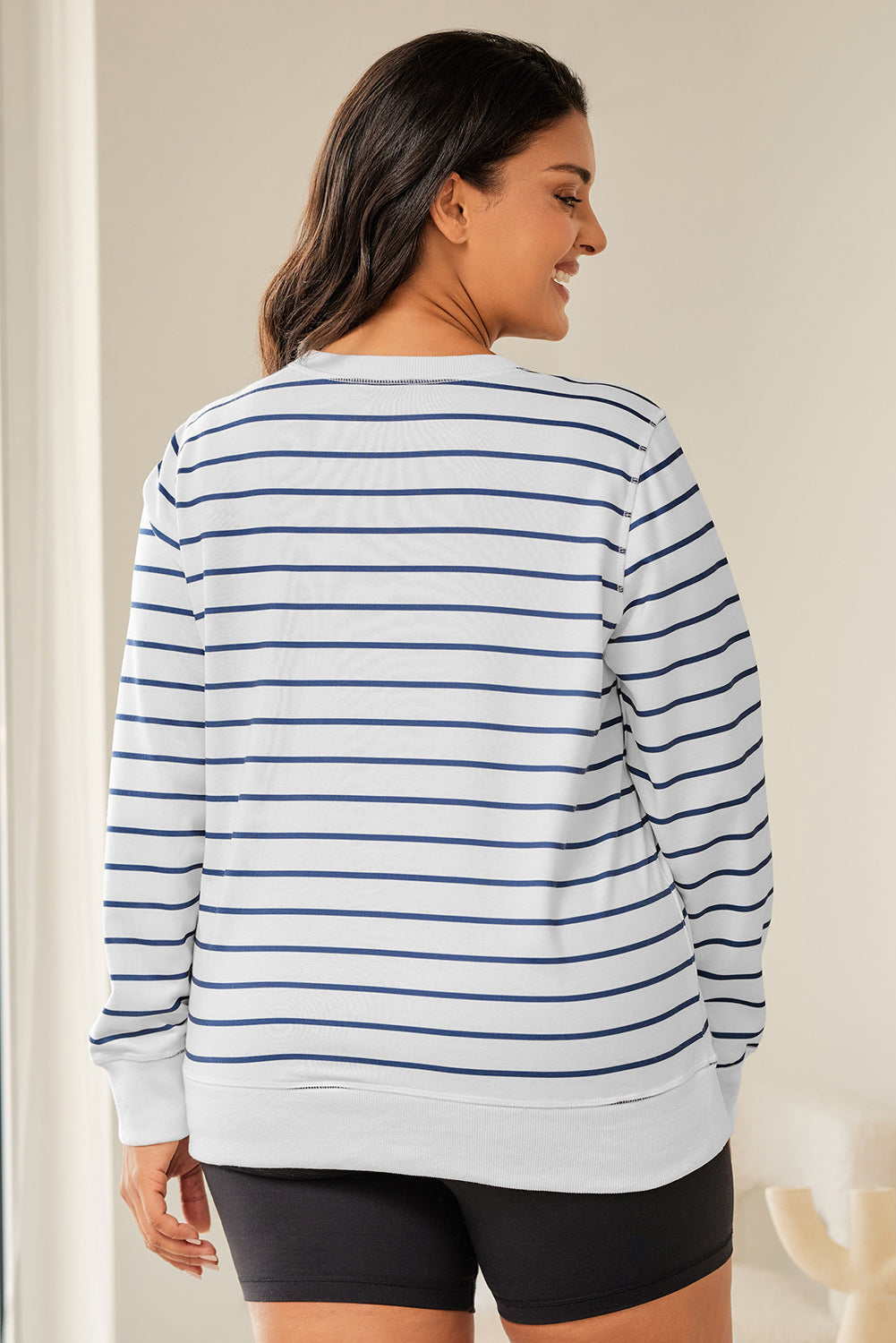 Plus Size Striped Round Neck Long Sleeve T-Shirt-Angel Casuals