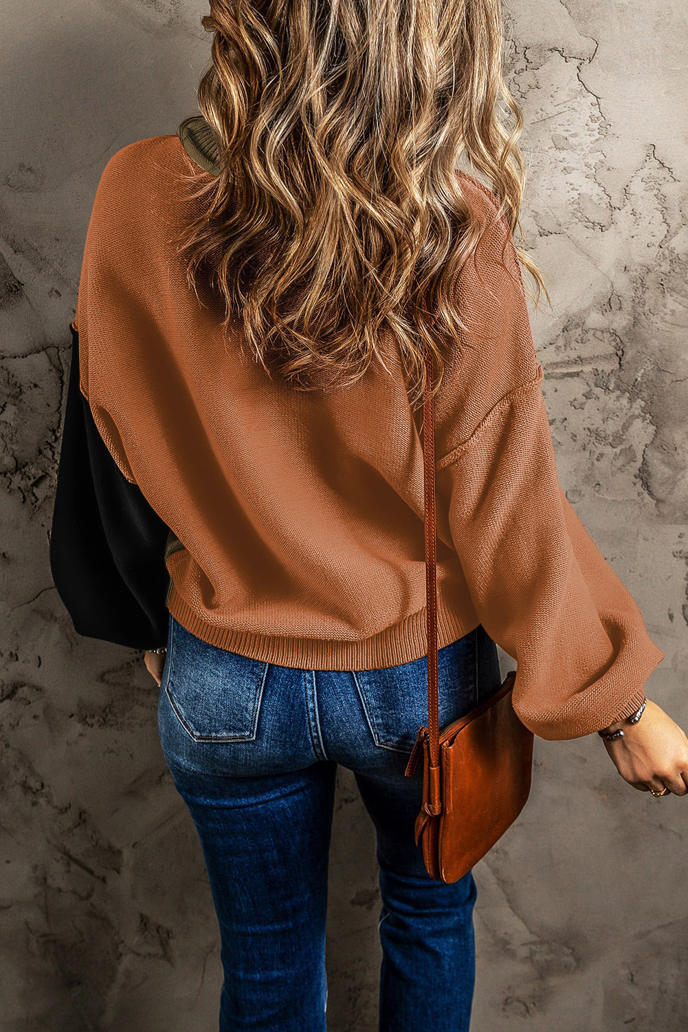 Contrast Round Neck Dropped Shoulder Sweater-Angel Casuals