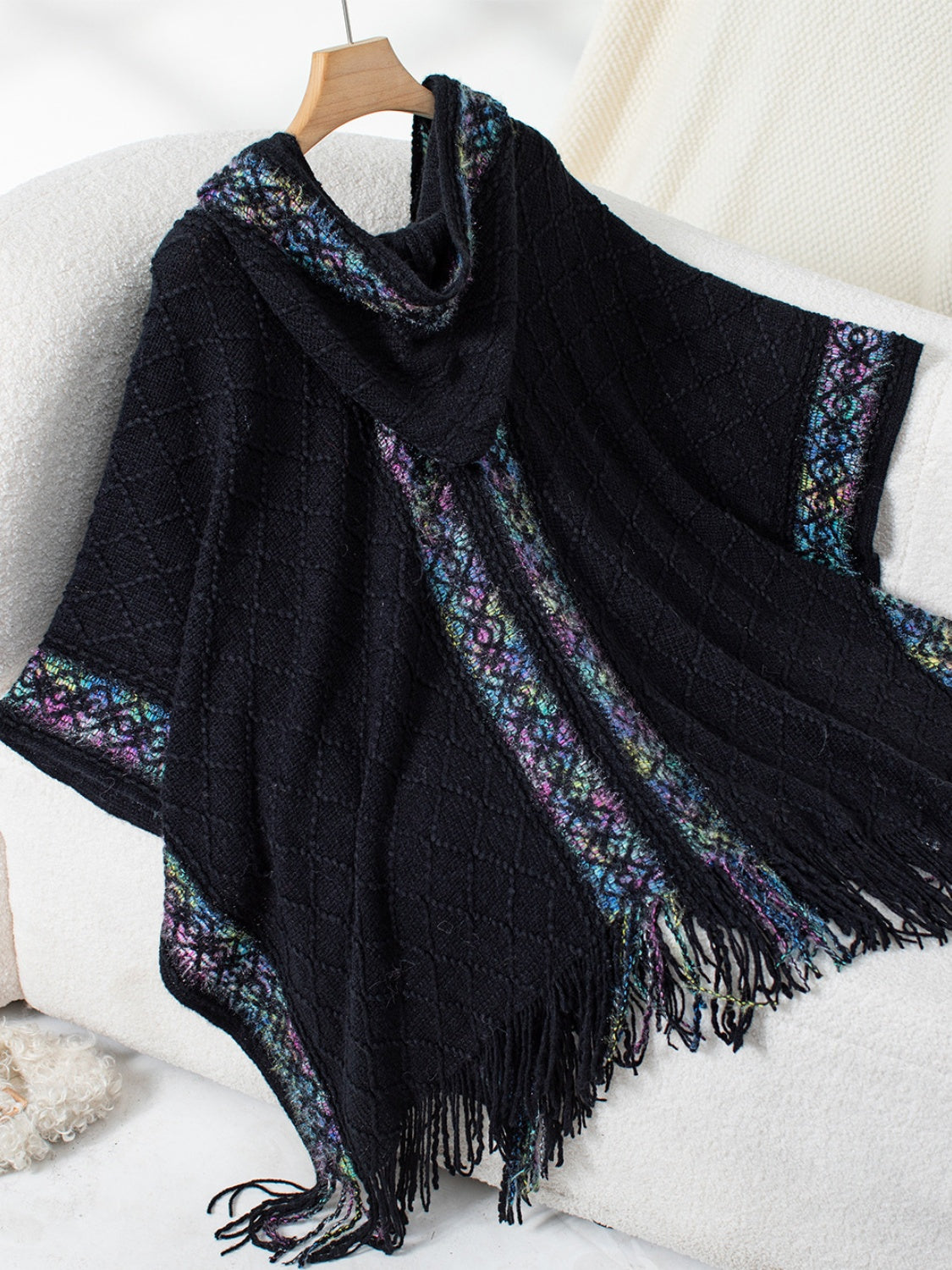 Fringe Half Sleeve Hooded Poncho-Angel Casuals