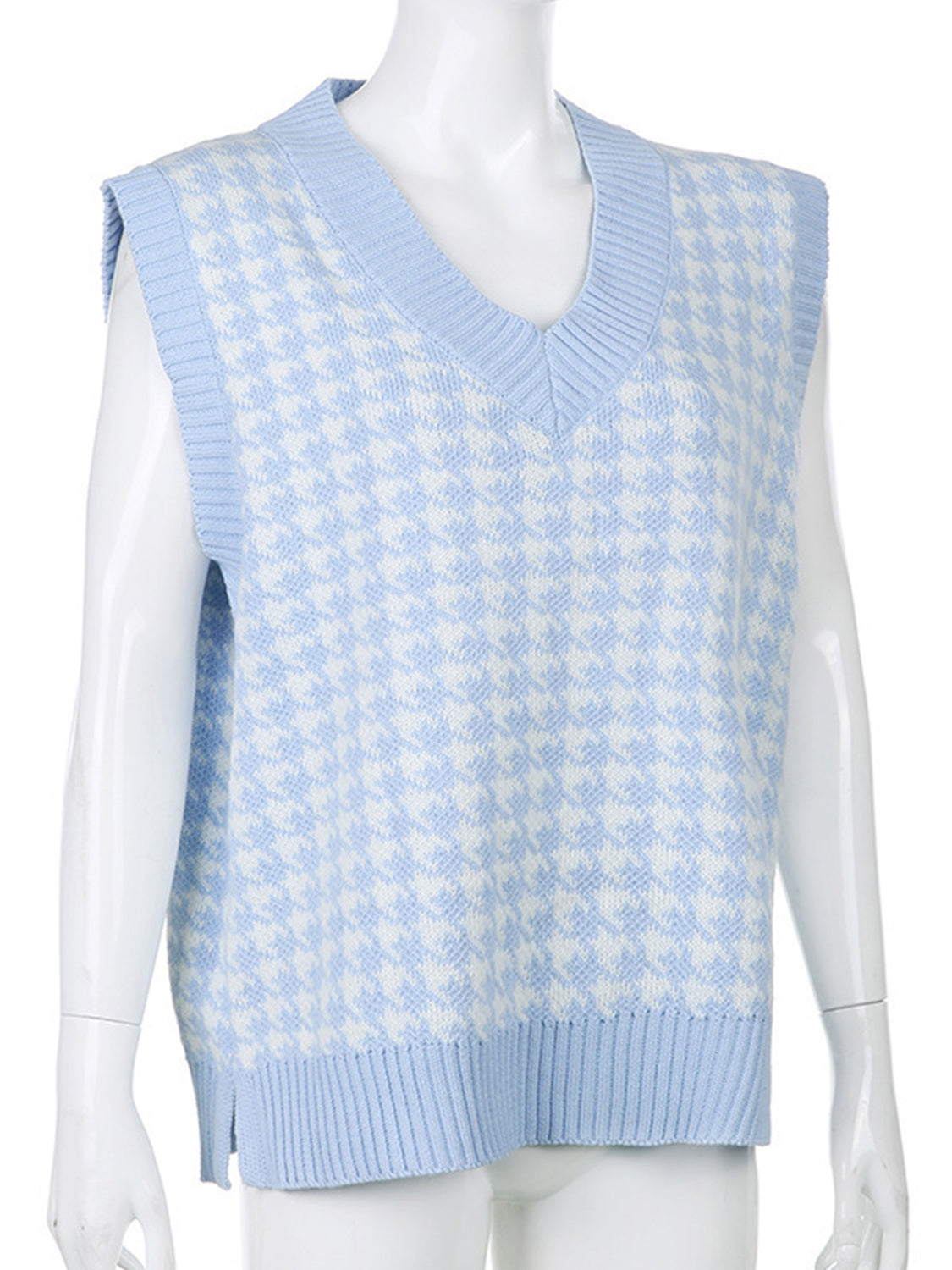 Houndstooth V-Neck Sweater Vest-Angel Casuals