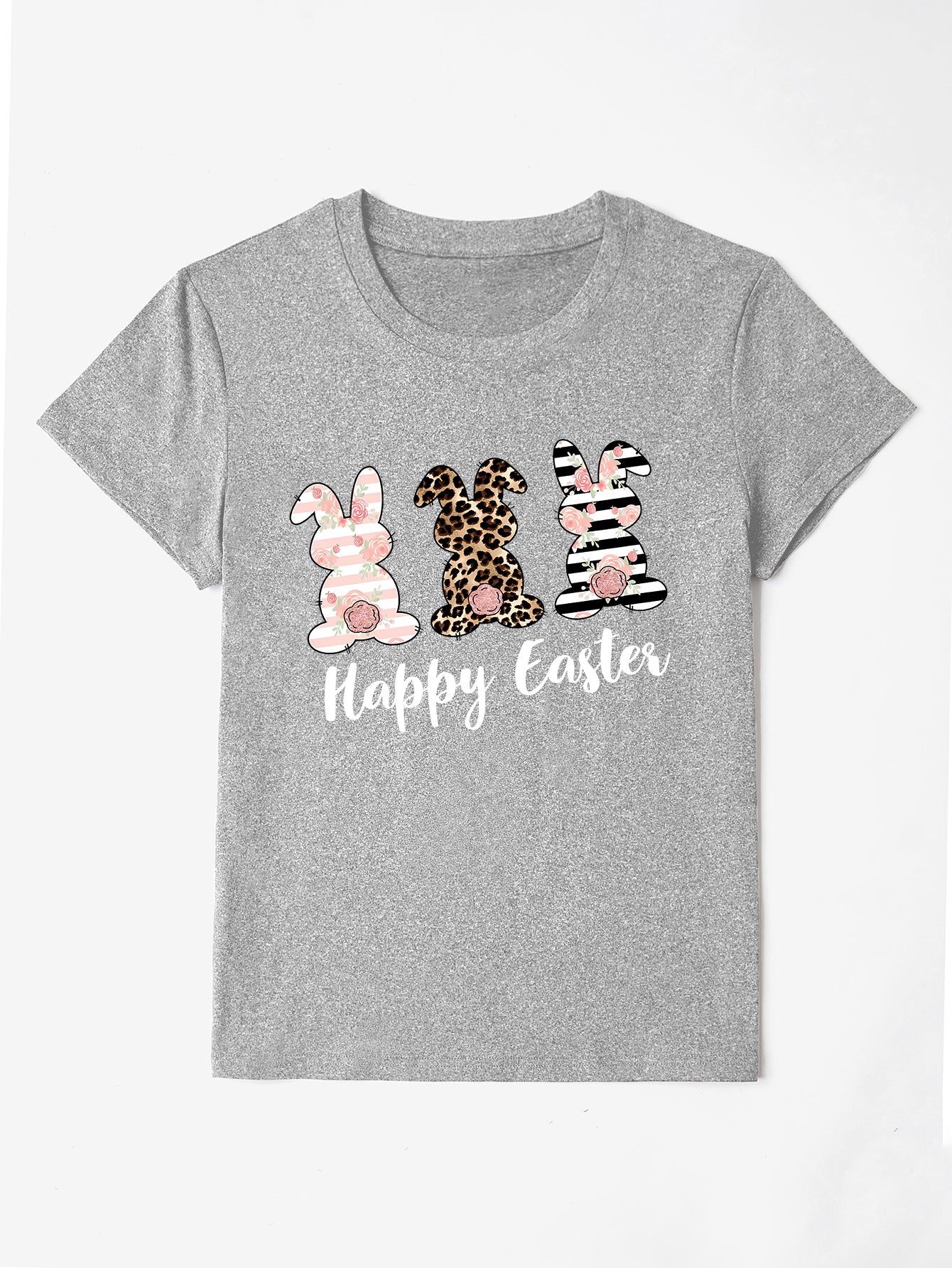 HAPPY EASTER Round Neck Short Sleeve T-Shirt-Angel Casuals