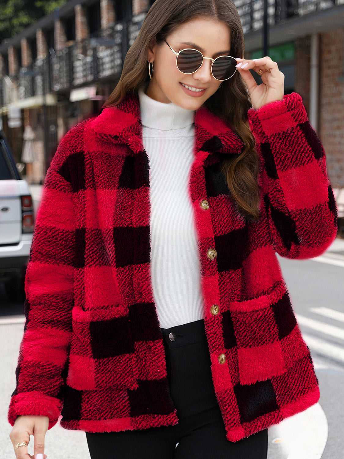 Button Up Drop Shoulder Fuzzy Jacket-Angel Casuals