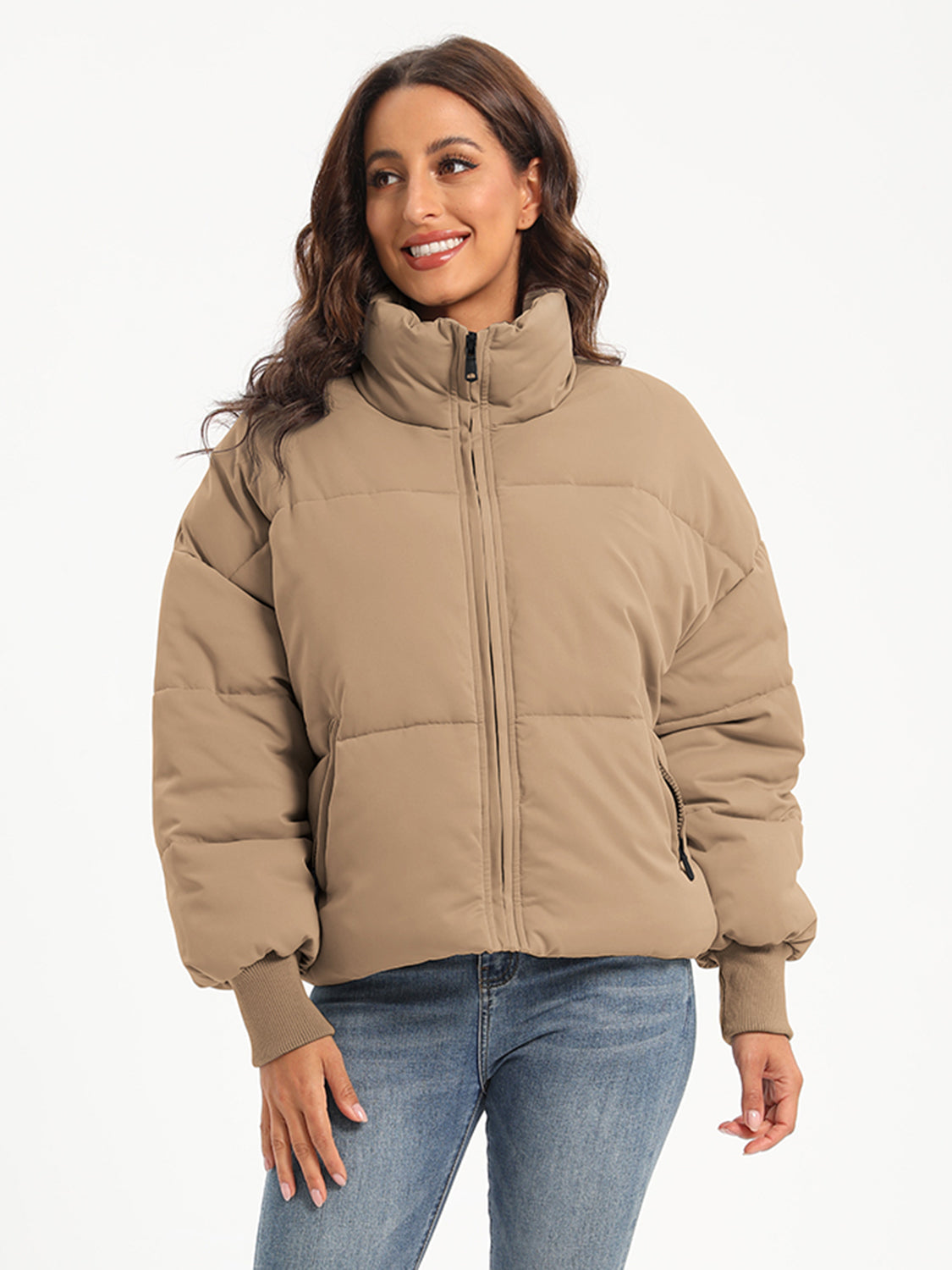 Zip Up Turtleneck Long Sleeve Winter Coat-Angel Casuals