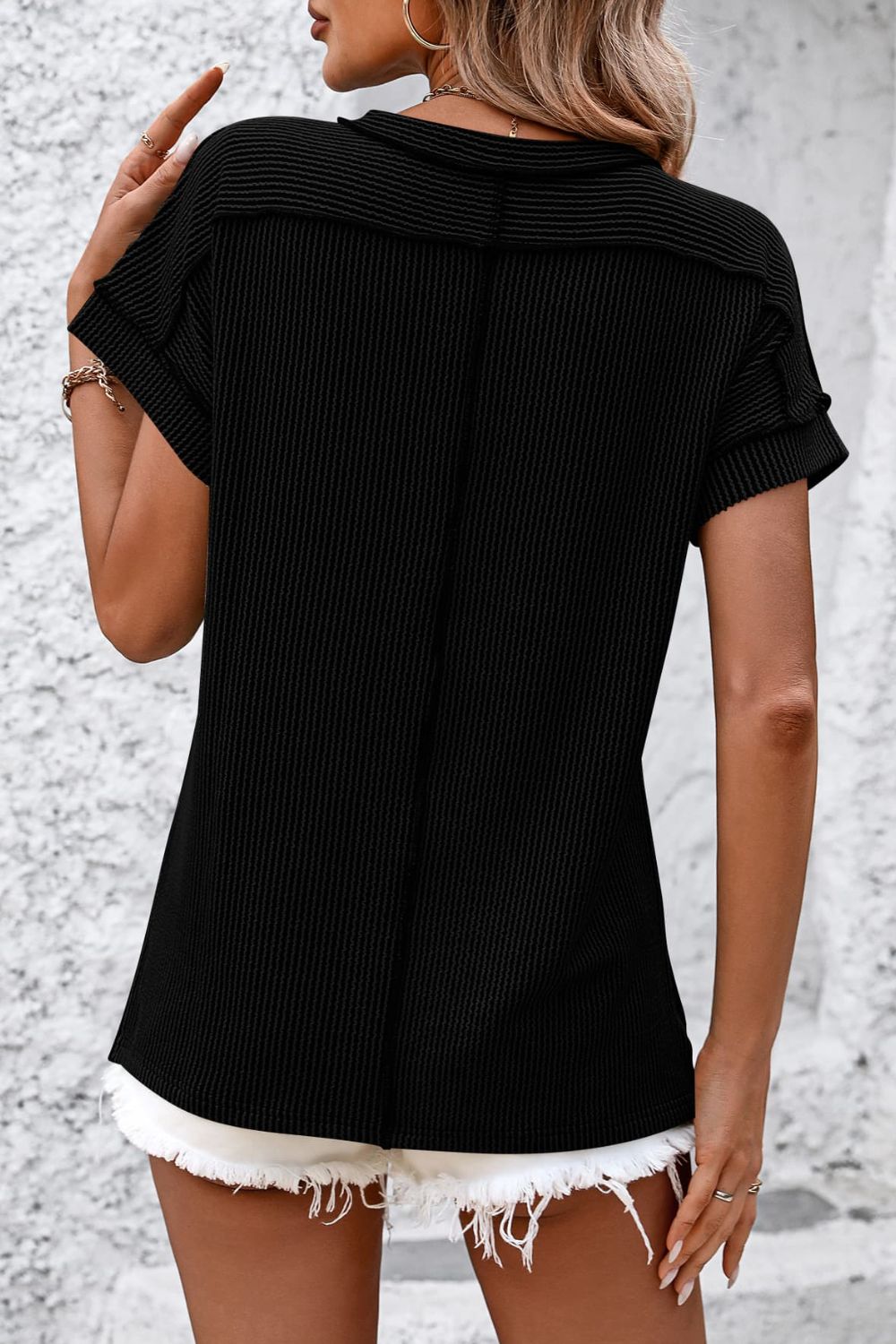 Striped Round Neck Short Sleeve T-Shirt-Angel Casuals