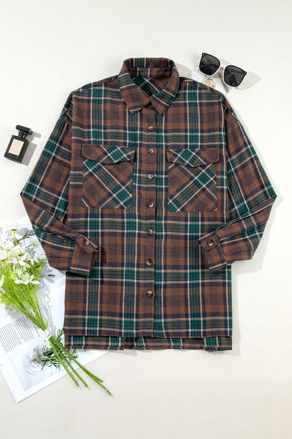 Plaid Button Up Long Sleeve Jacket-Angel Casuals