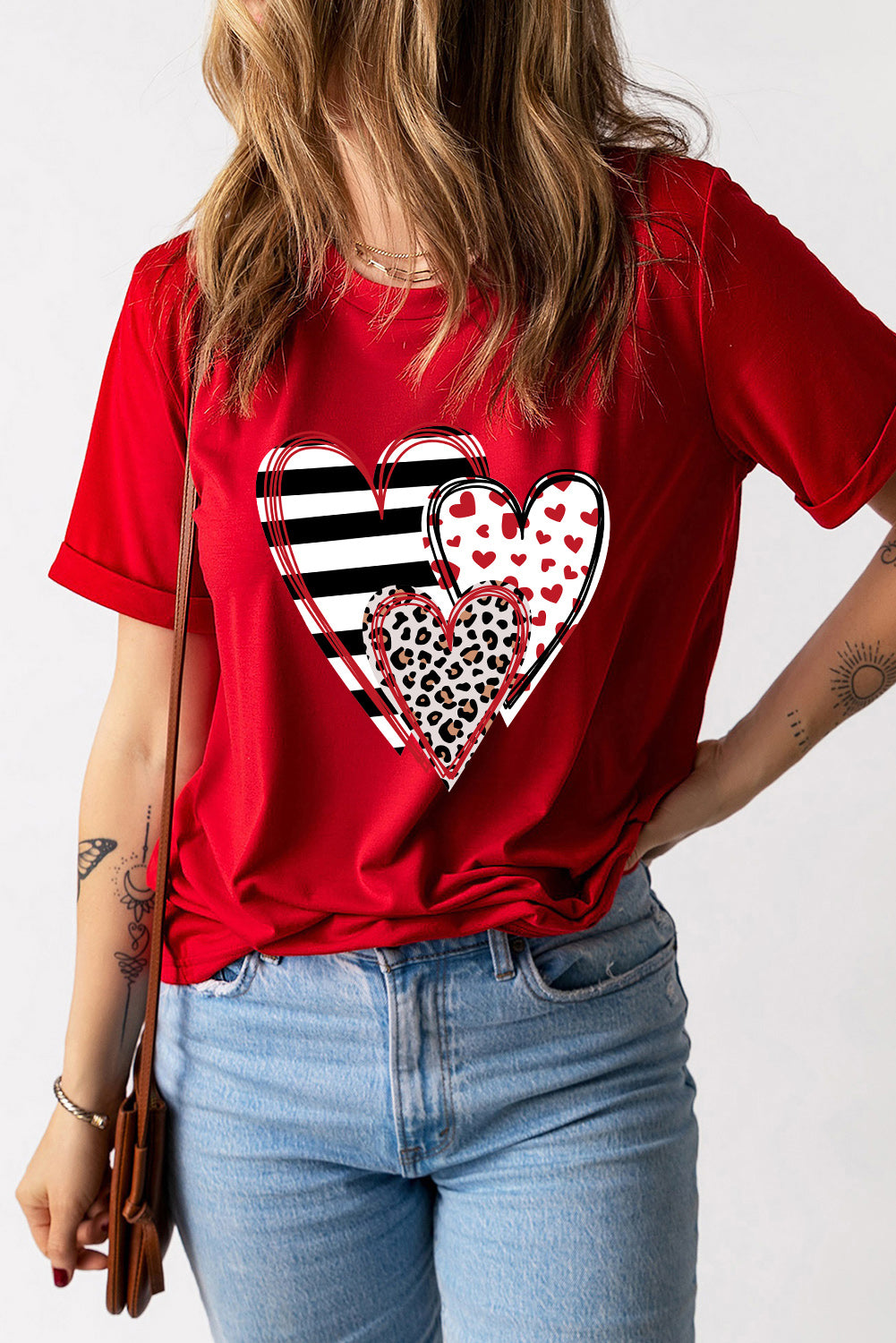 Heart Round Neck Short Sleeve T-Shirt-Angel Casuals