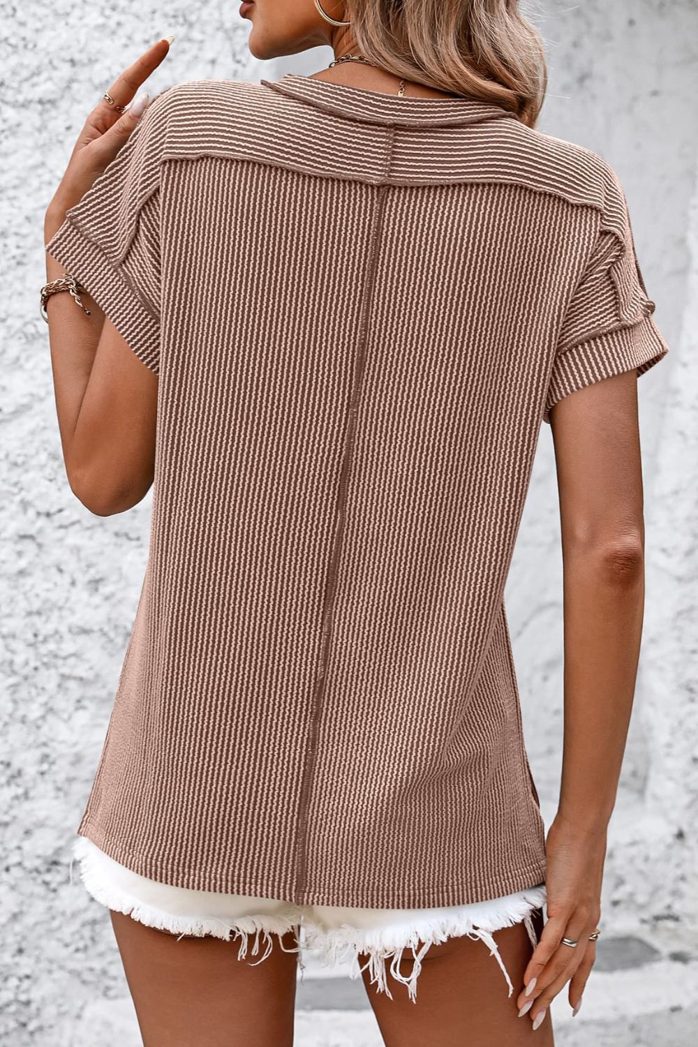 Striped Round Neck Short Sleeve T-Shirt-Angel Casuals