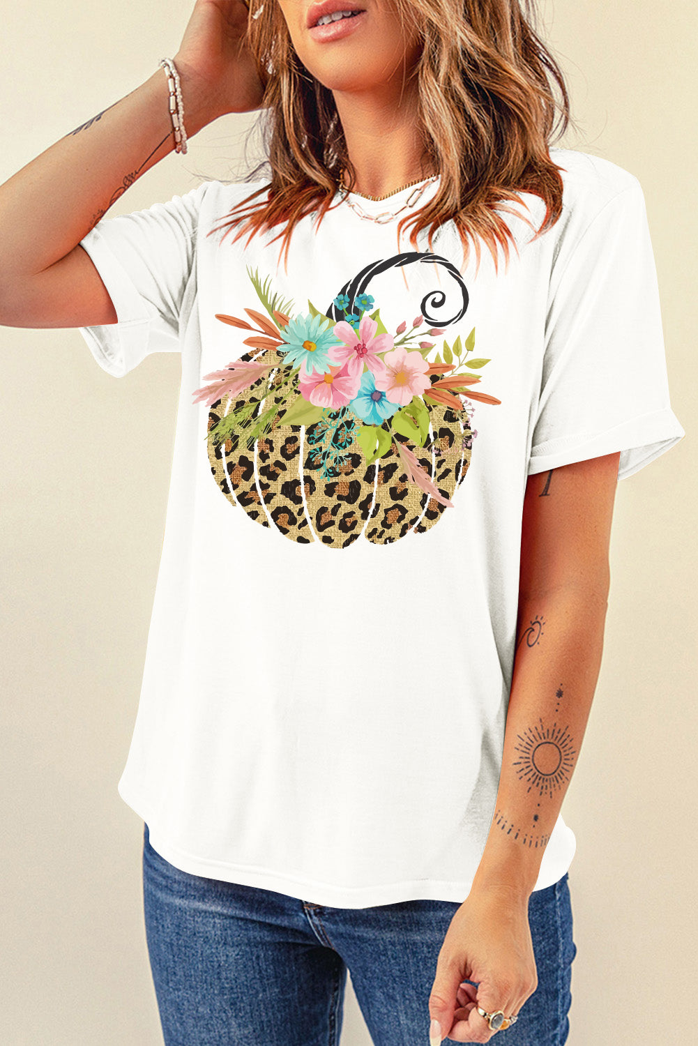 Pumpkin Graphic Round Neck Short Sleeve T-Shirt-Angel Casuals