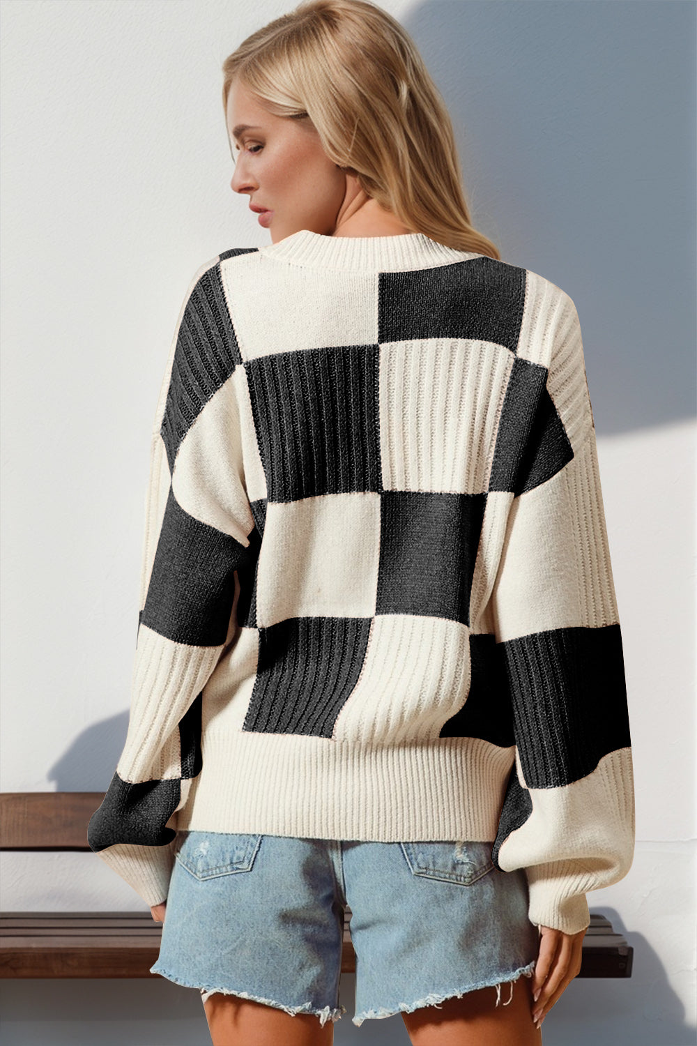 Double Take Full Size Checkered Dropped Shoulder Cardigan-Angel Casuals