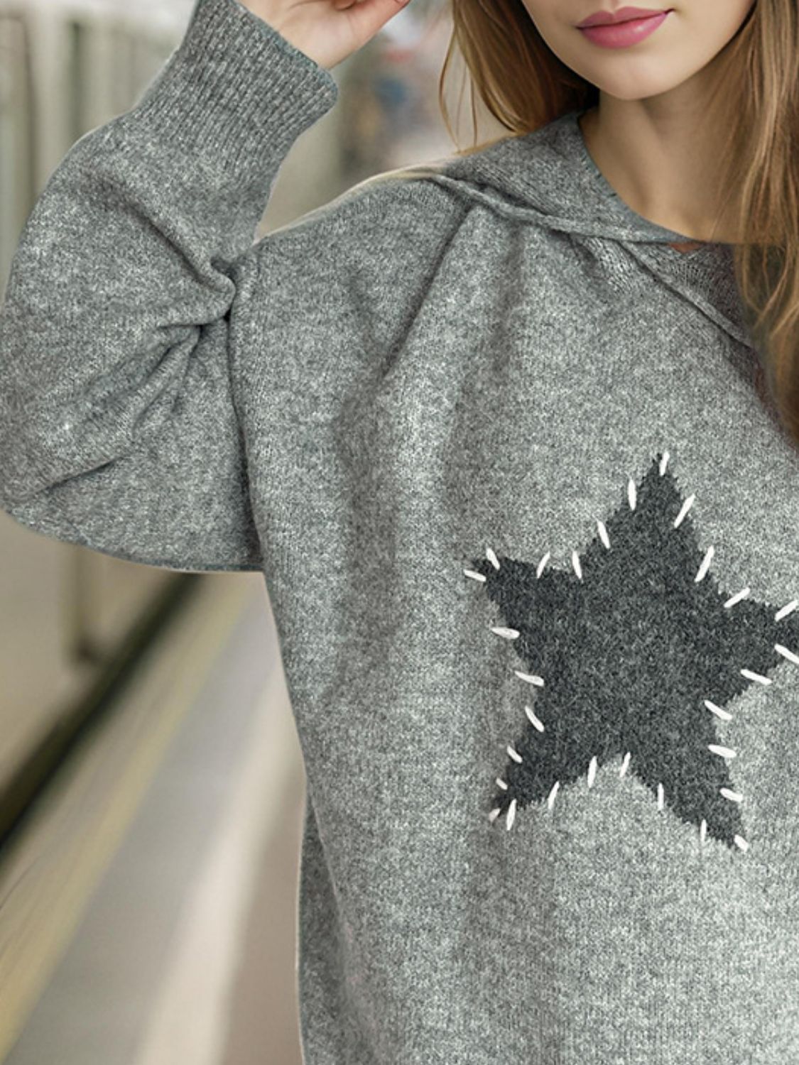 Drawstring Star Long Sleeve Hooded Sweater-Angel Casuals