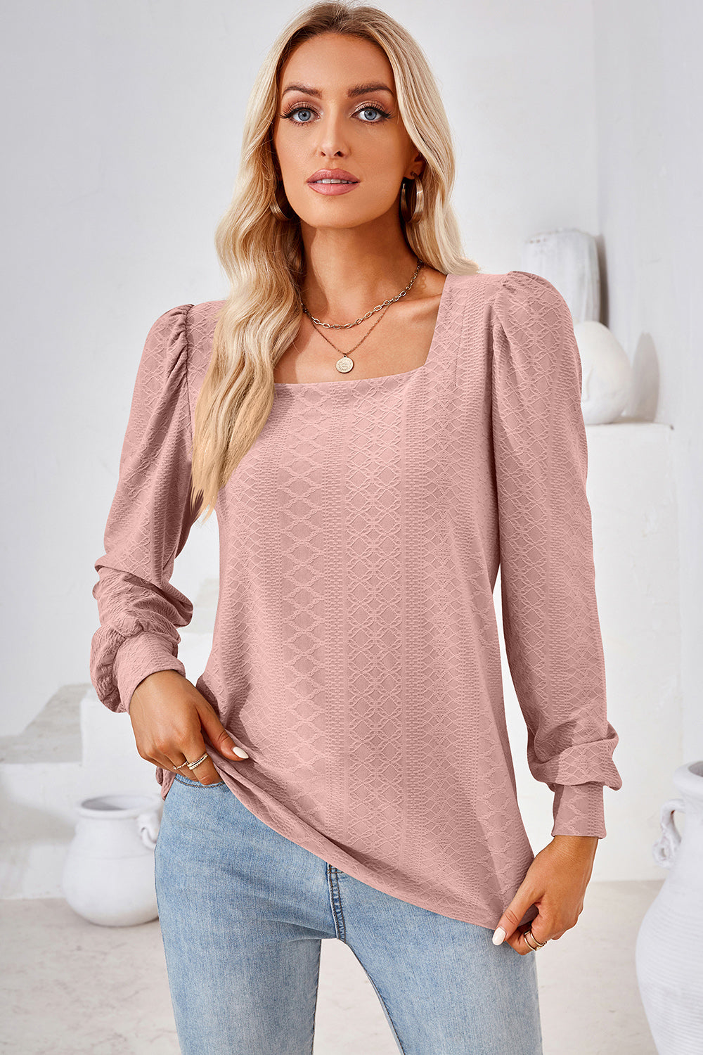 Square Neck Puff Sleeve T-Shirt-Angel Casuals