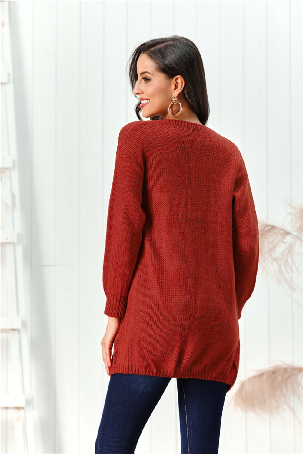 Open Front Long Sleeve Cardigan-Angel Casuals