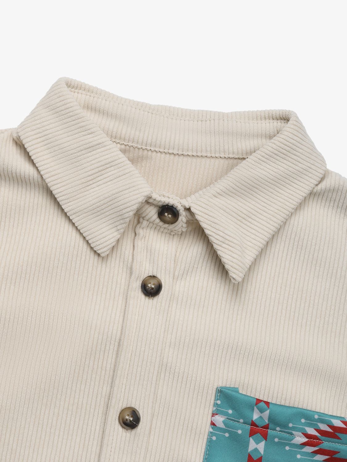 Perfee Pocketed Geometric Collared Neck Shacket-Angel Casuals