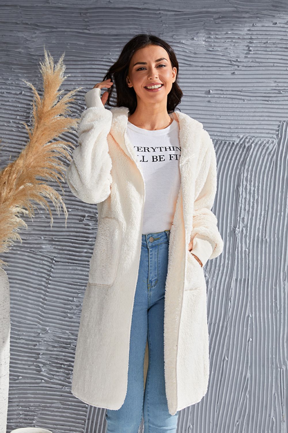 Double Take Full Size Hooded Teddy Bear Jacket with Thumbholes-Angel Casuals