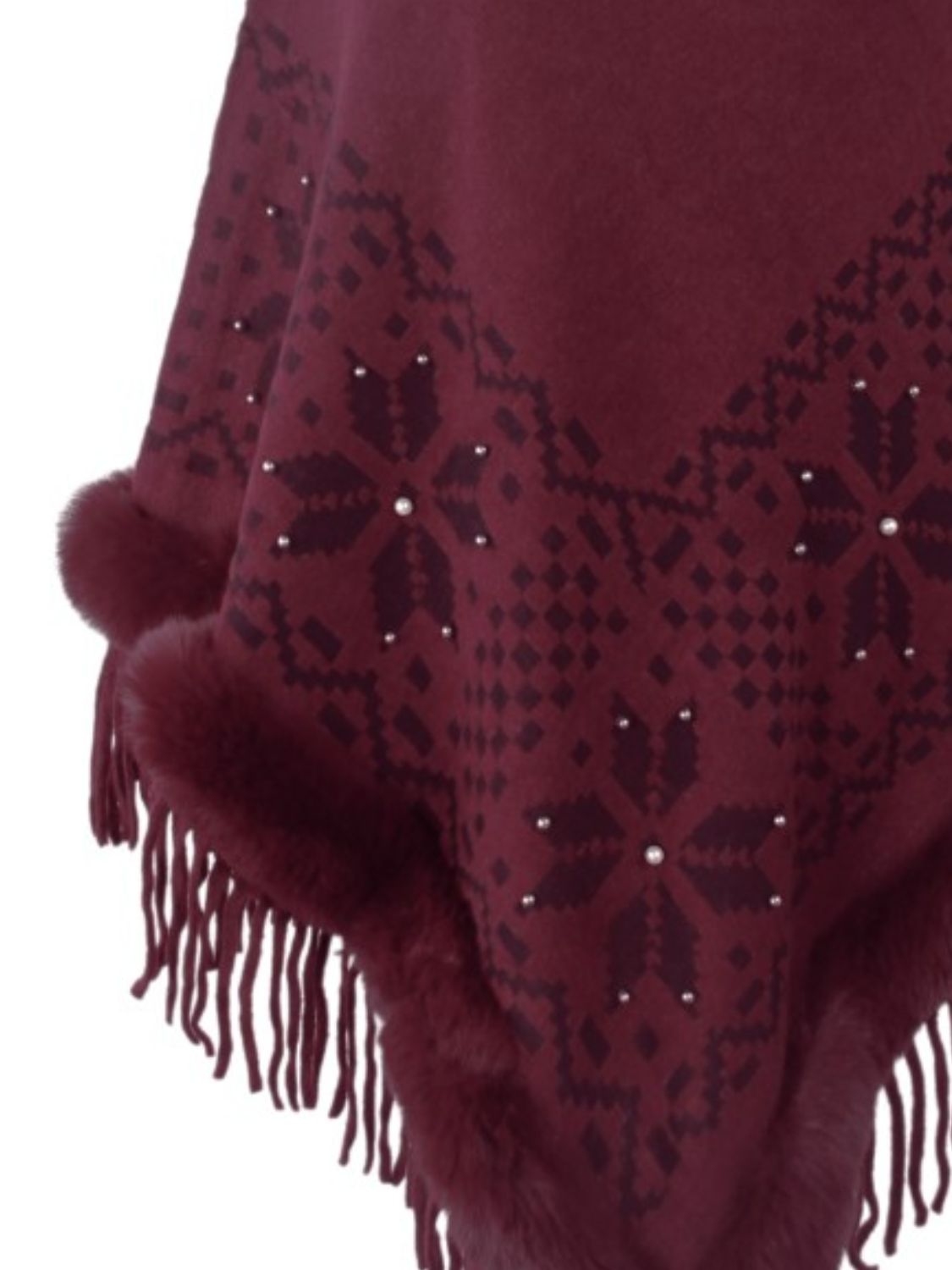 Fringe Geometric Cape Sleeve Poncho-Angel Casuals