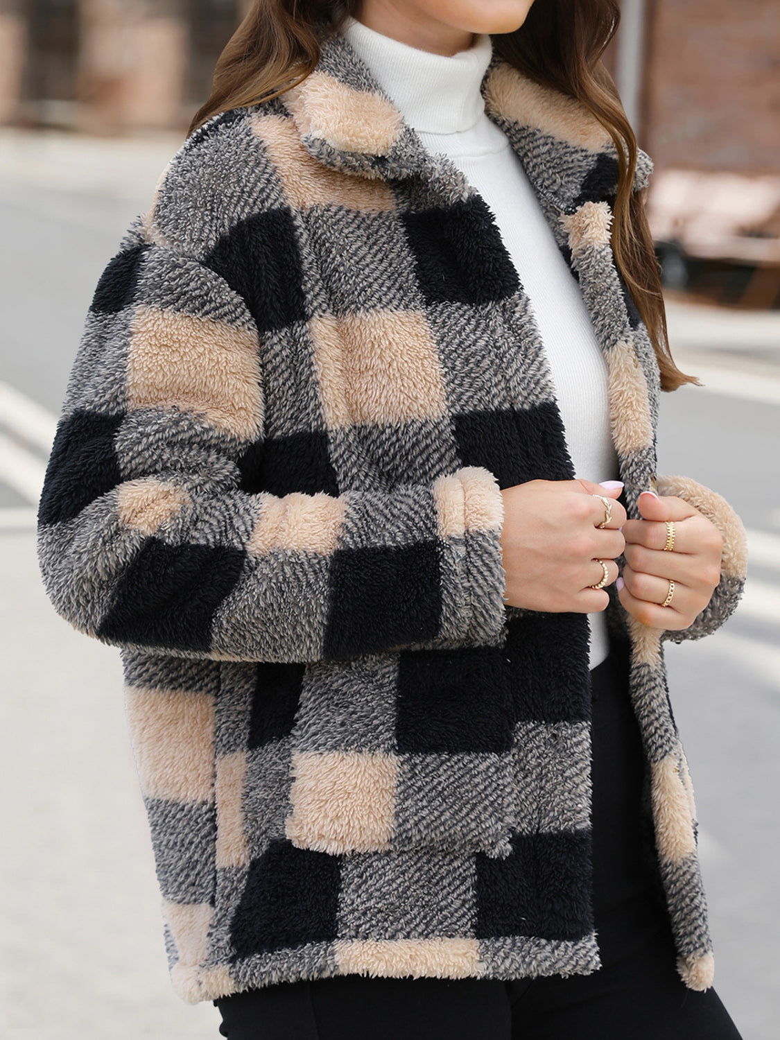 Button Up Drop Shoulder Fuzzy Jacket-Angel Casuals