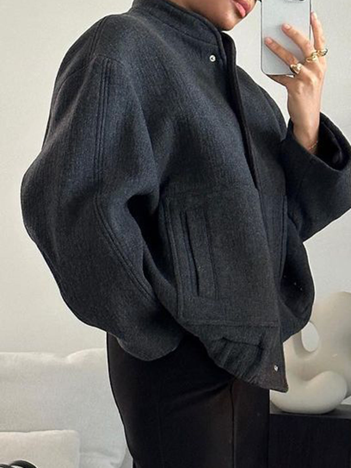 Full Size Snap Down Drop Shoulder Jacket-Angel Casuals