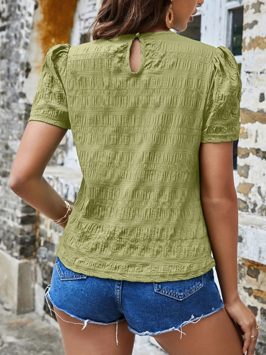Ruched Round Neck Short Sleeve T-Shirt-Angel Casuals