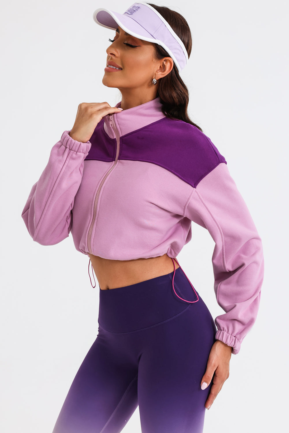 Contrast Drawstring Zip Up Jacket-Angel Casuals
