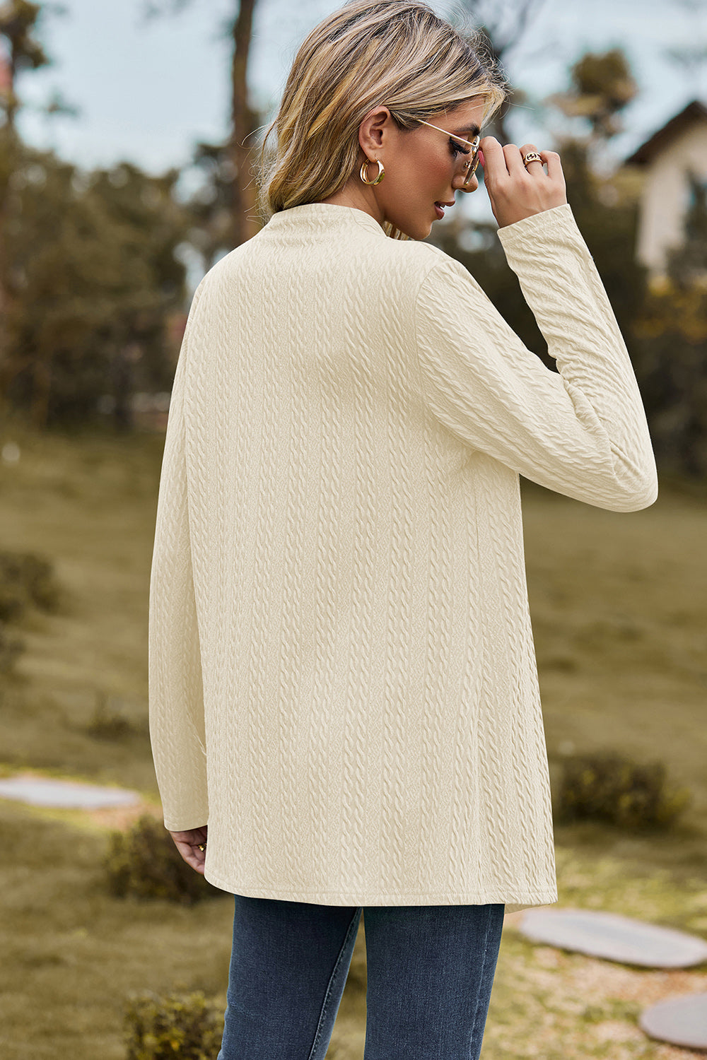 Textured Open Front Long Sleeve Cardigan-Angel Casuals