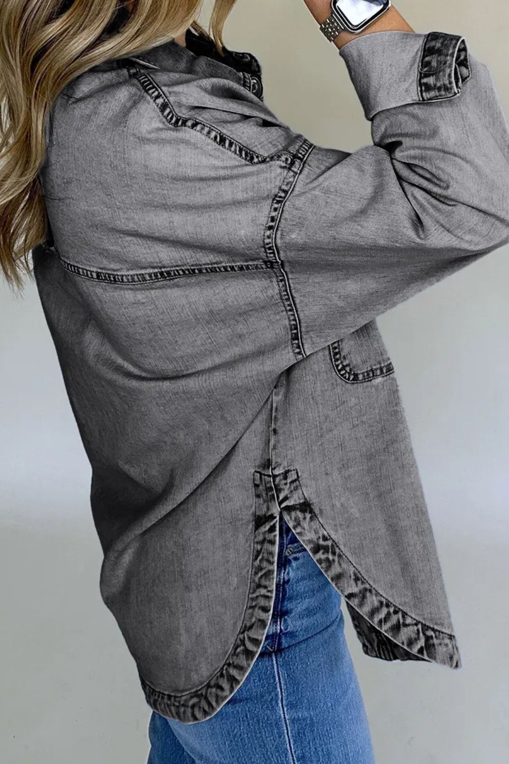 Button Up Long Sleeve Denim Jacket-Angel Casuals