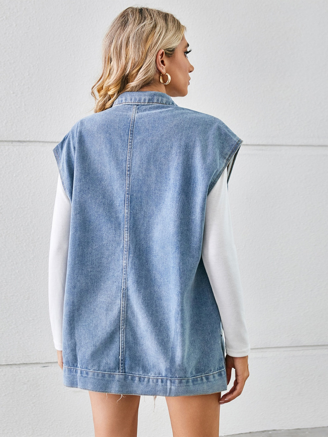 Pocketed Button Up Sleeveless Denim Jacket-Angel Casuals
