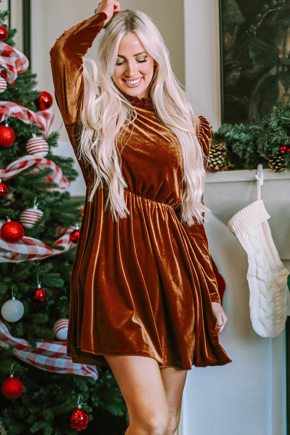 Frill Trim Long Sleeve Mini Dress-Angel Casuals