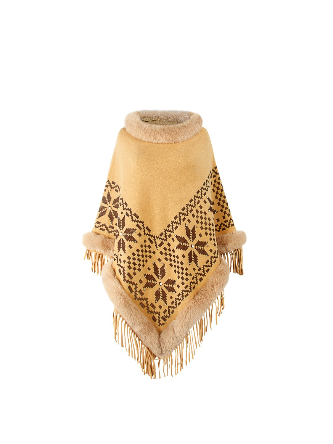 Fringe Geometric Cape Sleeve Poncho-Angel Casuals