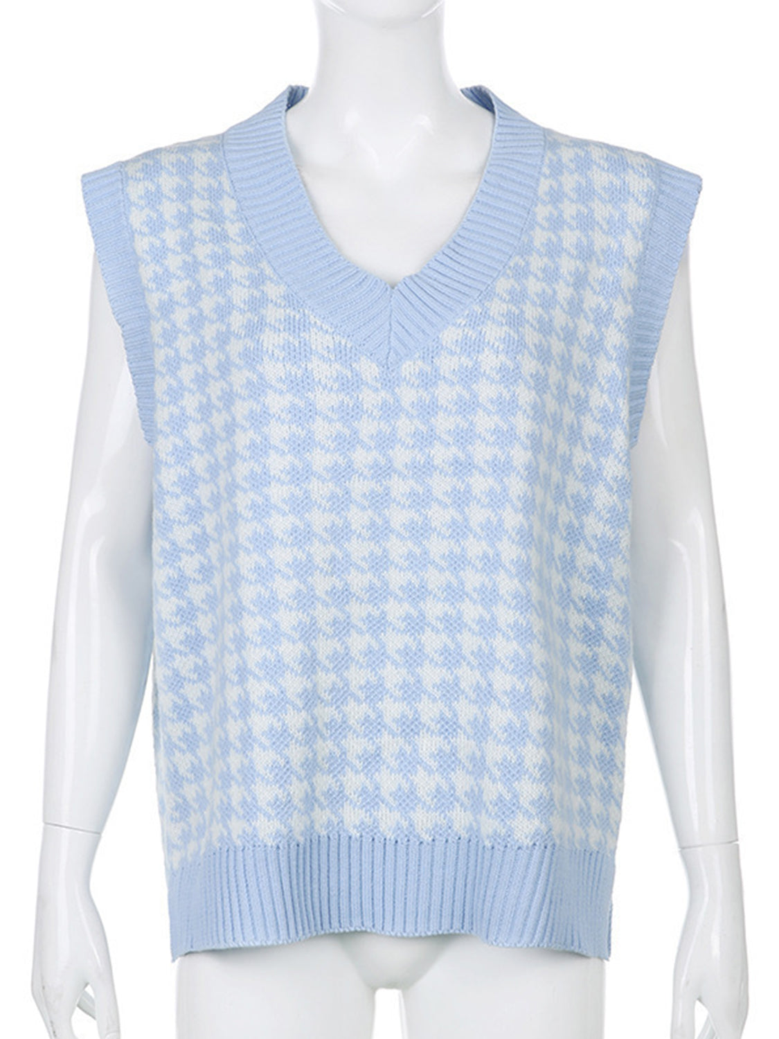 Houndstooth V-Neck Sweater Vest-Angel Casuals