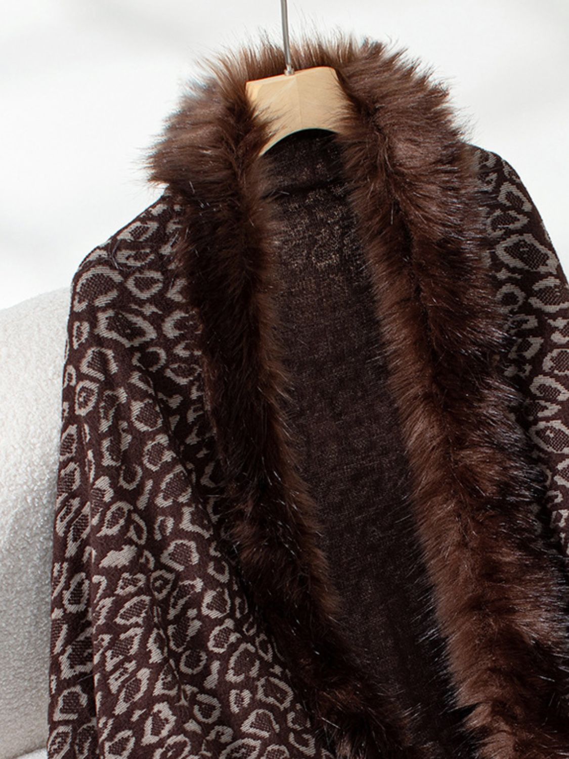 Fringe Leopard Open Front Long Sleeve Poncho-Angel Casuals