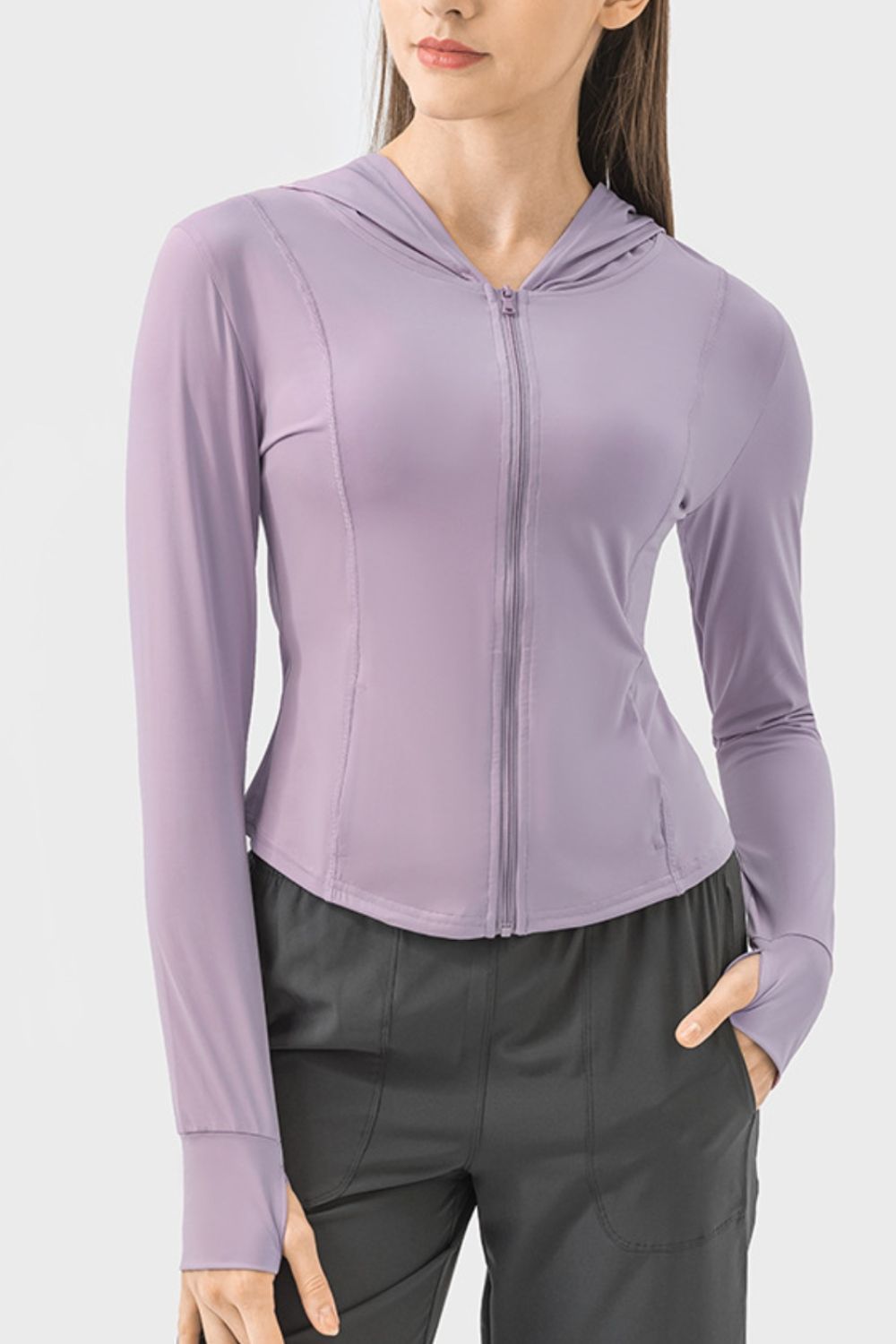 Millennia Pocketed Zip Up Hooded Long Sleeve Active Outerwear-Angel Casuals